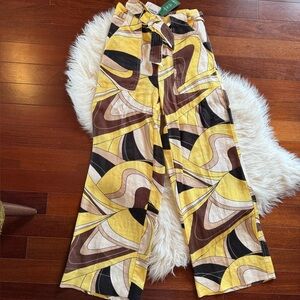 Contemporaine organic linen tie waist wide leg pants -Pucci inspired pattern